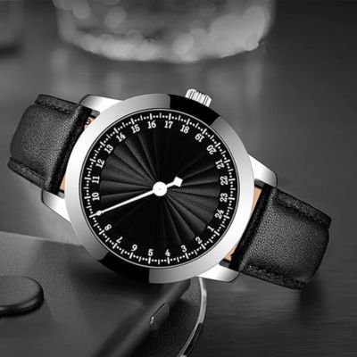 BOFAN 24 Hour Business Watch for Men Swiss Quartz Movement Waterproof Wrist Watch with Soft and Comfortable Black Genuine Strap.